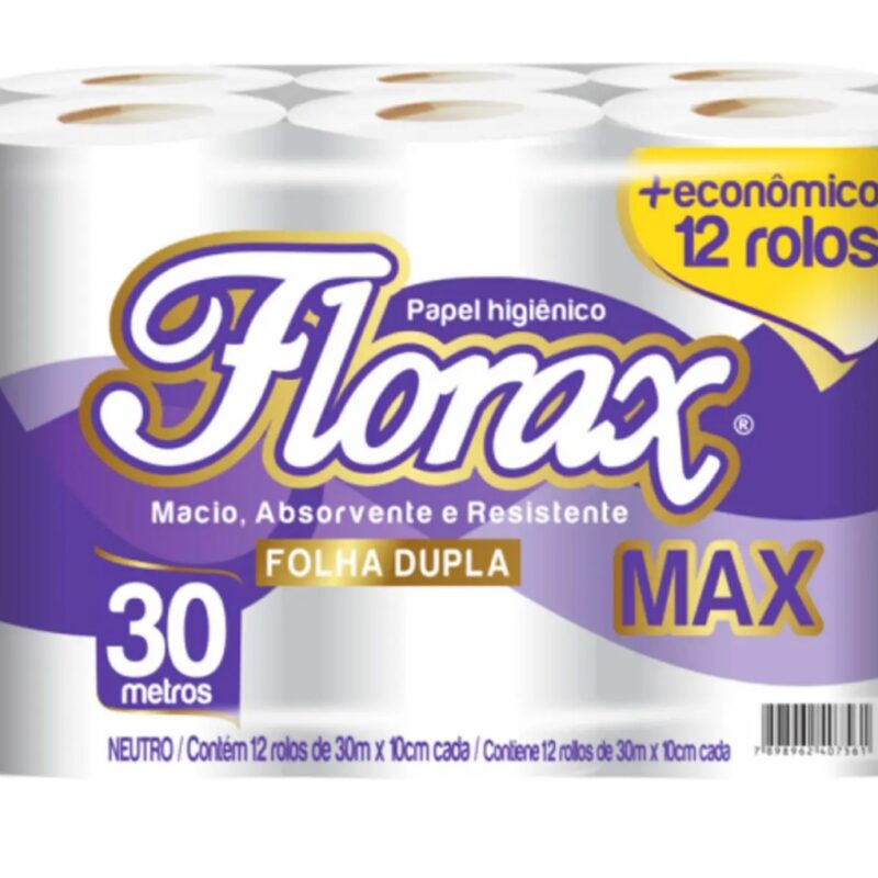 PAPEL HIGIÊNICO FLORAX MAX FOLHA DUPLA HIBRIDO