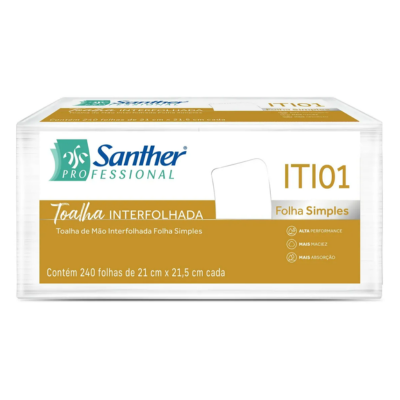 TOALHA DE PAPEL SANTHER FOLHA SIMPLES INTERFOLHA C/240FL (ITI01) UNIDADE