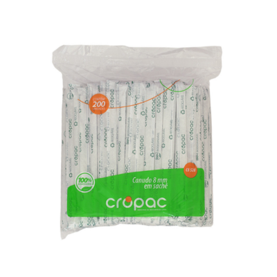 CB-528 CANUDO BIODEGRADAVEL 8 MM SACHE 200X8MM COM 200UN TRANSLUCIDO CROPAC